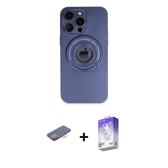 MARSİLYAN™- iPhone 13 Pro Max Kılıf Eksen Klasik Prime - Siyah Bilvis 5in1 3D Magic Cam Ekran Koruyucu + Renkli Kamera Lens Koruma Cam - TU