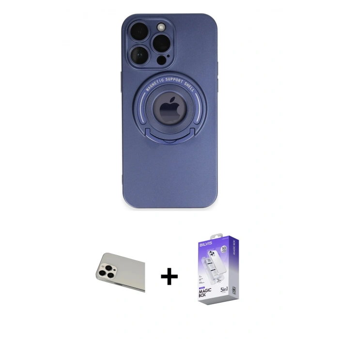 MARSİLYAN™- iPhone 13 Pro Max Kılıf Eksen Klasik Prime - Siyah Bilvis 5in1 3D Magic Cam Ekran Koruyucu + Rainbow Kamera Lens Koruma Cam - BZ