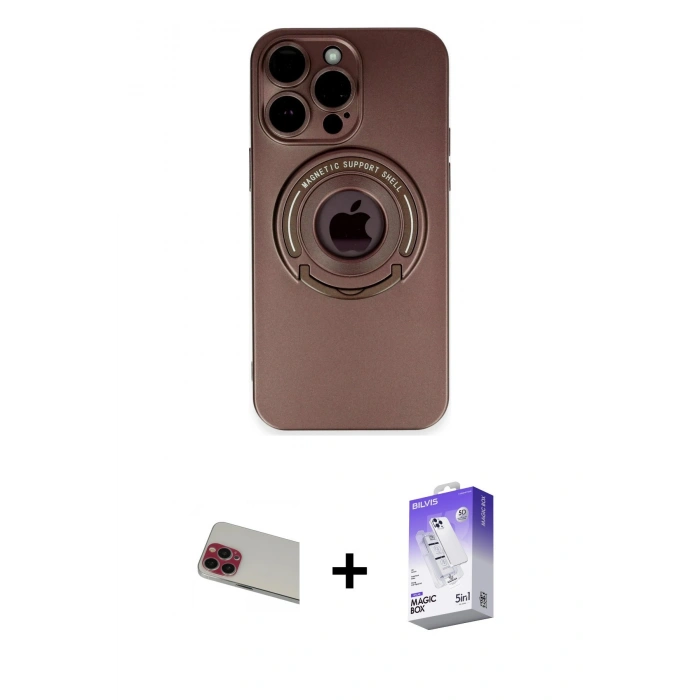 MARSİLYAN™- iPhone 13 Pro Max Kılıf Eksen Klasik Prime - Siyah Bilvis 5in1 3D Magic Cam Ekran Koruyucu + Rainbow Kamera Lens Koruma Cam - KI