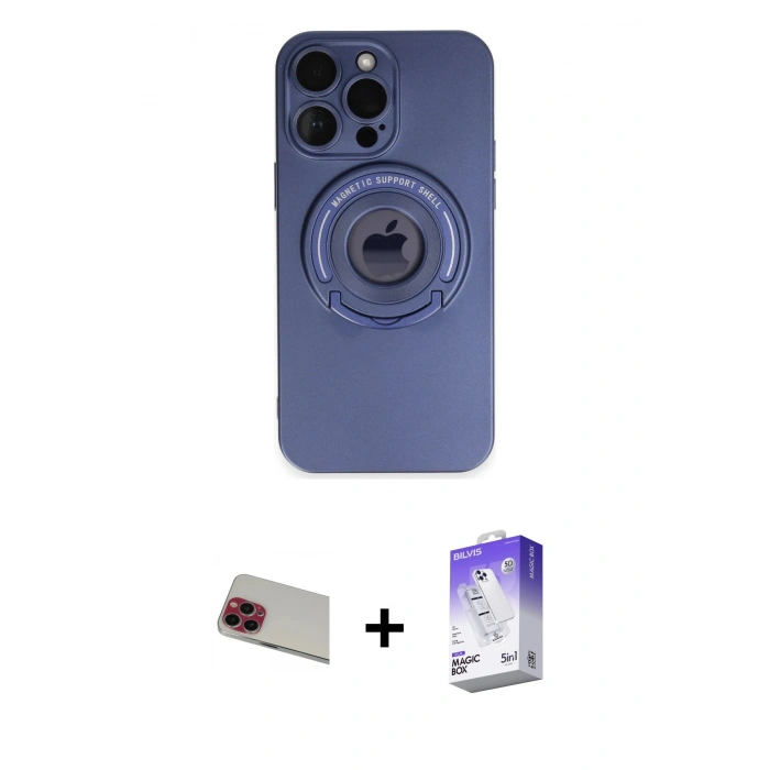 MARSİLYAN™- iPhone 13 Pro Max Kılıf Eksen Klasik Prime - Siyah Bilvis 5in1 3D Magic Cam Ekran Koruyucu + Rainbow Kamera Lens Koruma Cam - KI