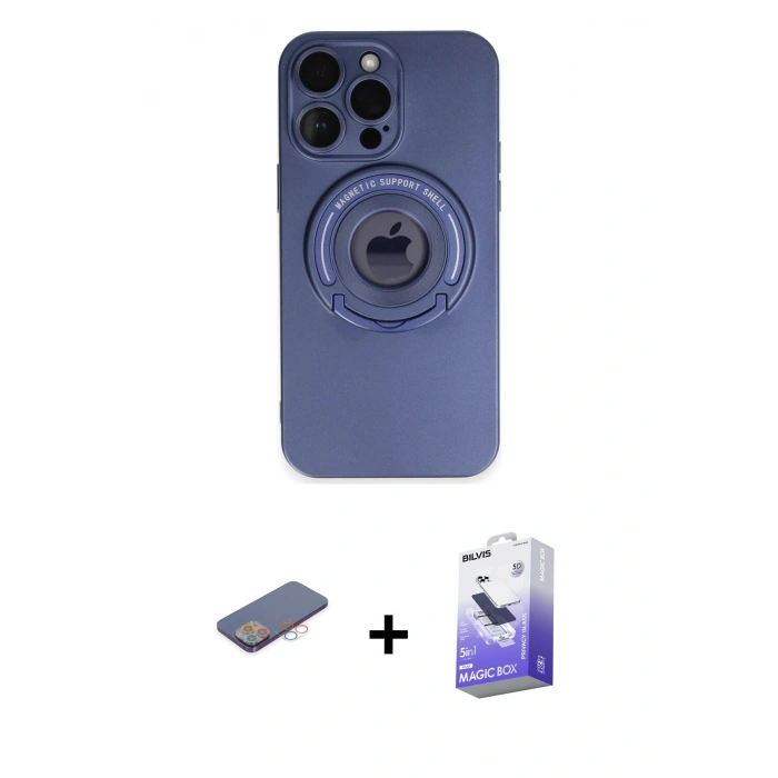 MARSİLYAN™- iPhone 13 Pro Max Kılıf Eksen Klasik Prime - Siyah Bilvis 5in1 5D Magic Hayalet Cam Ekran Koruyucu + Renkli Kamera Lens Koruma Cam - PE