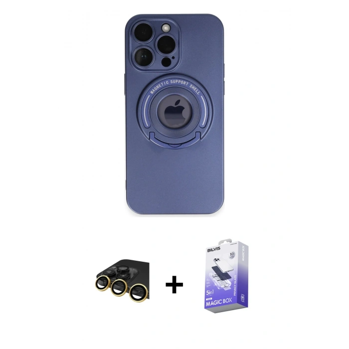 MARSİLYAN™- iPhone 13 Pro Max Kılıf Eksen Klasik Prime - Siyah Bilvis 5in1 5D Magic Hayalet Cam Ekran Koruyucu + Raze Metal Kamera Lens - GD