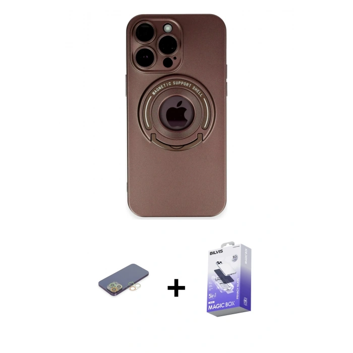 MARSİLYAN™- iPhone 13 Pro Max Kılıf Eksen Klasik Prime - Siyah Bilvis 5in1 5D Magic Hayalet Cam Ekran Koruyucu + Renkli Kamera Lens Koruma Cam - SI