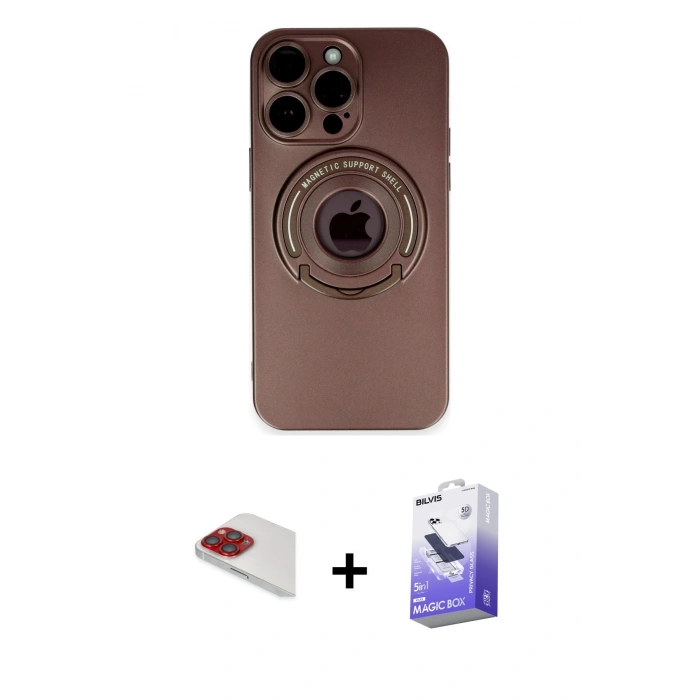 MARSİLYAN™- iPhone 13 Pro Max Kılıf Eksen Klasik Prime - Siyah Bilvis 5in1 5D Magic Hayalet Cam Ekran Koruyucu + Kırmızı Pers Alüminyum Kamera Lens