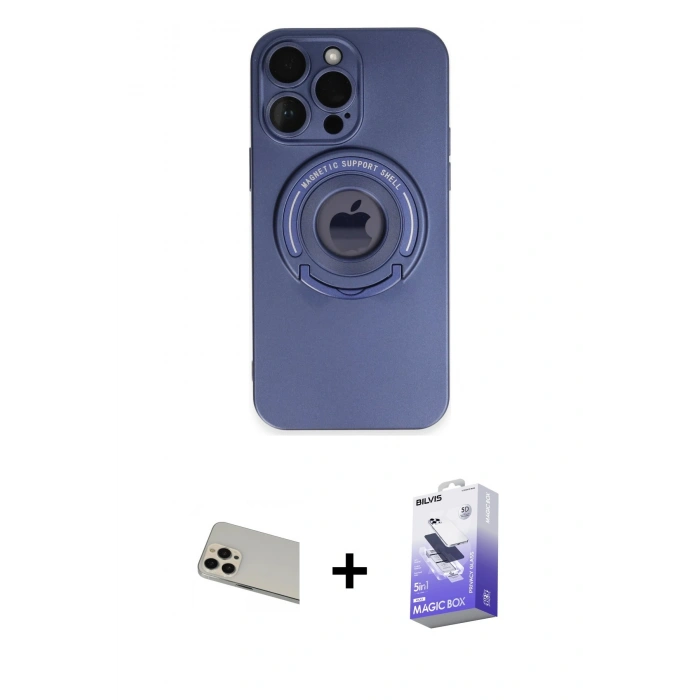 MARSİLYAN™- iPhone 13 Pro Max Kılıf Eksen Klasik Prime - Siyah Bilvis 5in1 5D Magic Hayalet Cam Ekran Koruyucu + Rainbow Kamera Lens Koruma Cam - REGD