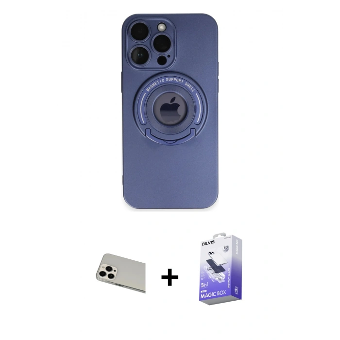 MARSİLYAN™- iPhone 13 Pro Max Kılıf Eksen Klasik Prime - Siyah Bilvis 5in1 5D Magic Hayalet Cam Ekran Koruyucu + Rainbow Kamera Lens Koruma Cam - BZ