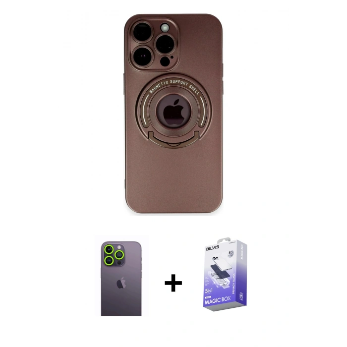 MARSİLYAN™- iPhone 13 Pro Max Kılıf Eksen Klasik Prime - Siyah Bilvis 5in1 5D Magic Hayalet Cam Ekran Koruyucu + Yeşil Neon Fosforlu Kamera Lens