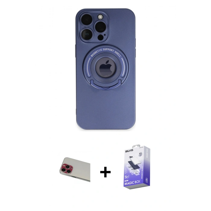 MARSİLYAN™- iPhone 13 Pro Max Kılıf Eksen Klasik Prime - Siyah Bilvis 5in1 5D Magic Hayalet Cam Ekran Koruyucu + Rainbow Kamera Lens Koruma Cam - KI