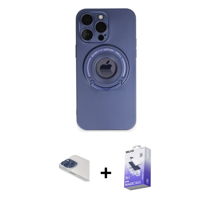 MARSİLYAN™- iPhone 13 Pro Max Kılıf Eksen Klasik Prime - Siyah Bilvis 5in1 5D Magic Hayalet Cam Ekran Koruyucu + Pers Alüminyum Kamera Lens - LT