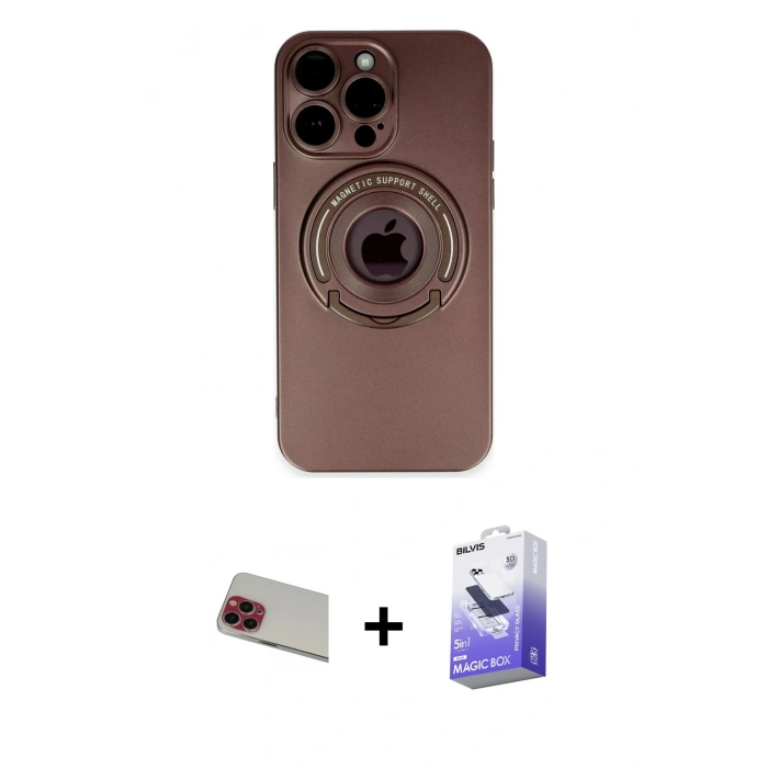 MARSİLYAN™- iPhone 13 Pro Max Kılıf Eksen Klasik Prime - Siyah Bilvis 5in1 5D Magic Hayalet Cam Ekran Koruyucu + Kırmızı Rainbow Kamera Lens Koruma Cam