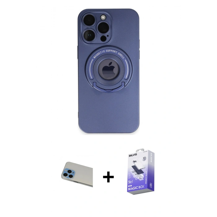 MARSİLYAN™- iPhone 13 Pro Max Kılıf Eksen Klasik Prime - Siyah Bilvis 5in1 5D Magic Hayalet Cam Ekran Koruyucu + Rainbow Kamera Lens Koruma Cam - MI