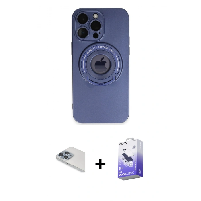 MARSİLYAN™- iPhone 13 Pro Max Kılıf Eksen Klasik Prime - Siyah Bilvis 5in1 5D Magic Hayalet Cam Ekran Koruyucu + Pers Alüminyum Kamera Lens - SABE