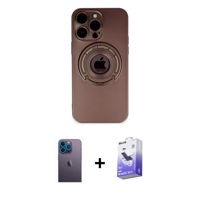 MARSİLYAN™- iPhone 13 Pro Max Kılıf Eksen Klasik Prime - Siyah Bilvis 5in1 5D Magic Hayalet Cam Ekran Koruyucu + Neon Fosforlu Kamera Lens - MI