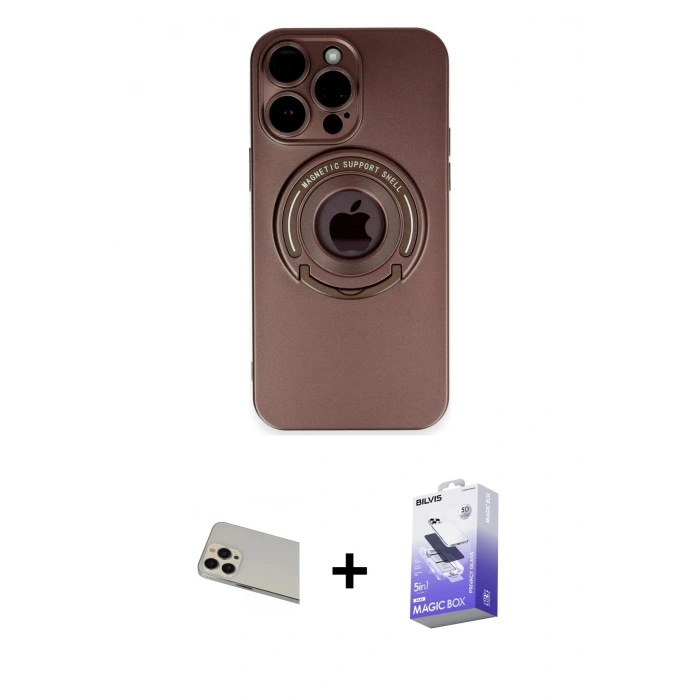 MARSİLYAN™- iPhone 13 Pro Max Kılıf Eksen Klasik Prime - Siyah Bilvis 5in1 5D Magic Hayalet Cam Ekran Koruyucu + Rainbow Kamera Lens Koruma Cam - REGD