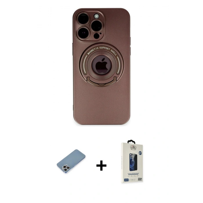 MARSİLYAN™- iPhone 13 Pro Max Kılıf Eksen Klasik Prime - Siyah Bilvis Hayalet Cam Ekran Koruyucu + Shine Kamera Lens Koruma Cam - GI