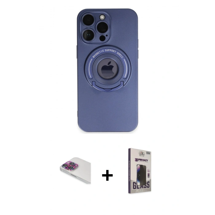 MARSİLYAN™- iPhone 13 Pro Max Kılıf Eksen Klasik Prime - Siyah Bilvis Hayalet Cam Ekran Koruyucu + Pers Alüminyum Kamera Lens - GI