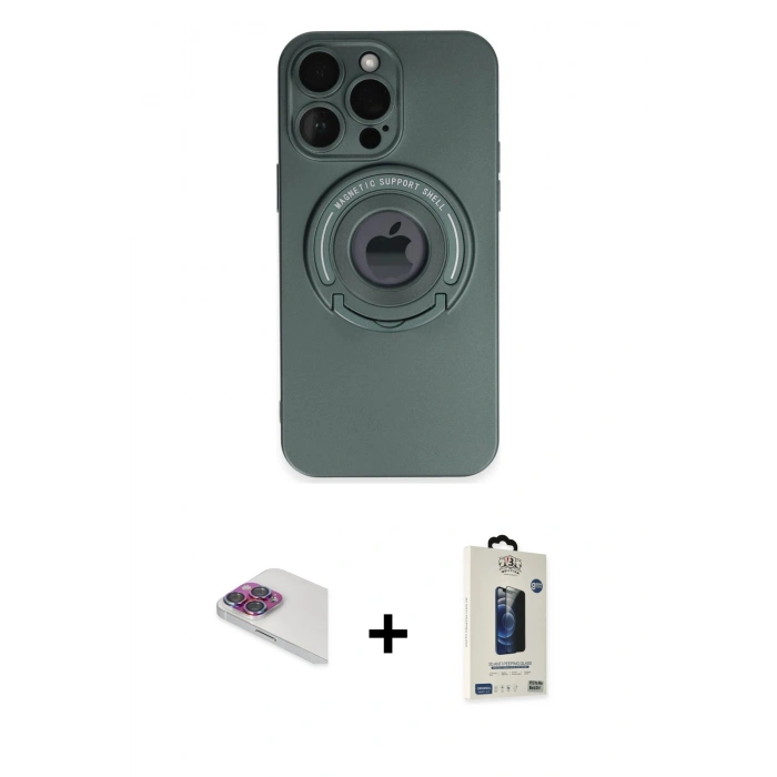 MARSİLYAN™- iPhone 13 Pro Max Kılıf Eksen Klasik Prime - Siyah Bilvis Hayalet Cam Ekran Koruyucu + Pers Alüminyum Kamera Lens - GI