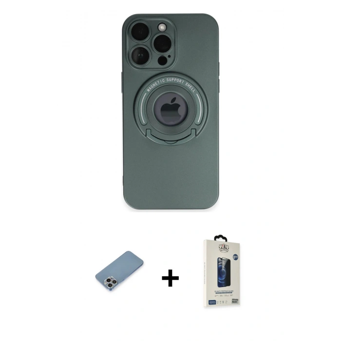 MARSİLYAN™- iPhone 13 Pro Max Kılıf Eksen Klasik Prime - Siyah Bilvis Hayalet Cam Ekran Koruyucu + Shine Kamera Lens Koruma Cam - GI