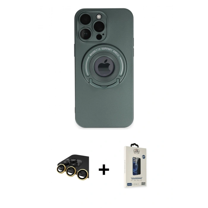 MARSİLYAN™- iPhone 13 Pro Max Kılıf Eksen Klasik Prime - Siyah Bilvis Hayalet Cam Ekran Koruyucu + Raze Metal Kamera Lens - GD