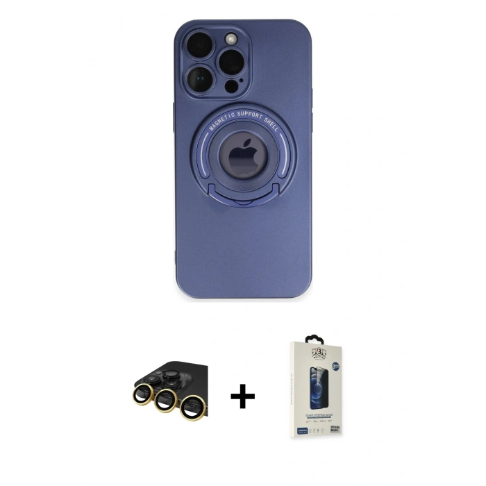 MARSİLYAN™- iPhone 13 Pro Max Kılıf Eksen Klasik Prime - Siyah Bilvis Hayalet Cam Ekran Koruyucu + Raze Metal Kamera Lens - GD