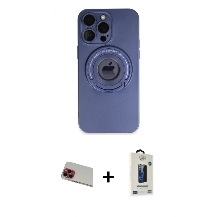 MARSİLYAN™- iPhone 13 Pro Max Kılıf Eksen Klasik Prime - Siyah Bilvis Hayalet Cam Ekran Koruyucu + Kırmızı Rainbow Kamera Lens Koruma Cam