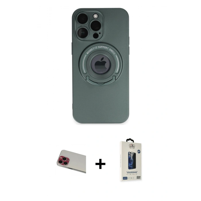 MARSİLYAN™- iPhone 13 Pro Max Kılıf Eksen Klasik Prime - Siyah Bilvis Hayalet Cam Ekran Koruyucu + Kırmızı Rainbow Kamera Lens Koruma Cam