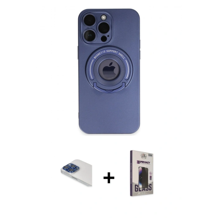 MARSİLYAN™- iPhone 13 Pro Max Kılıf Eksen Klasik Prime - Siyah Bilvis Hayalet Cam Ekran Koruyucu + Pers Alüminyum Kamera Lens - LT