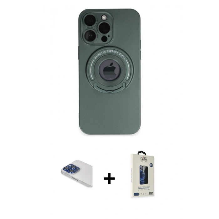 MARSİLYAN™- iPhone 13 Pro Max Kılıf Eksen Klasik Prime - Siyah Bilvis Hayalet Cam Ekran Koruyucu + Pers Alüminyum Kamera Lens - LT