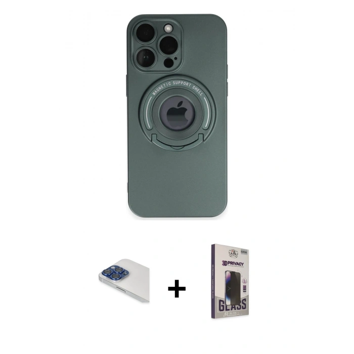 MARSİLYAN™- iPhone 13 Pro Max Kılıf Eksen Klasik Prime - Siyah Bilvis Hayalet Cam Ekran Koruyucu + Pers Alüminyum Kamera Lens - LT