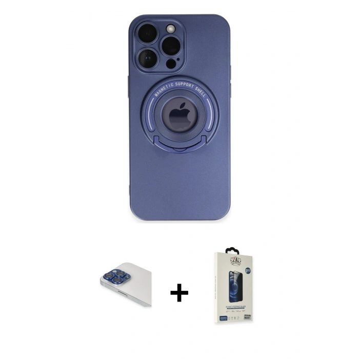MARSİLYAN™- iPhone 13 Pro Max Kılıf Eksen Klasik Prime - Siyah Bilvis Hayalet Cam Ekran Koruyucu + Pers Alüminyum Kamera Lens - LT