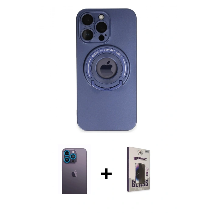 MARSİLYAN™- iPhone 13 Pro Max Kılıf Eksen Klasik Prime - Siyah Bilvis Hayalet Cam Ekran Koruyucu + Neon Fosforlu Kamera Lens - MI