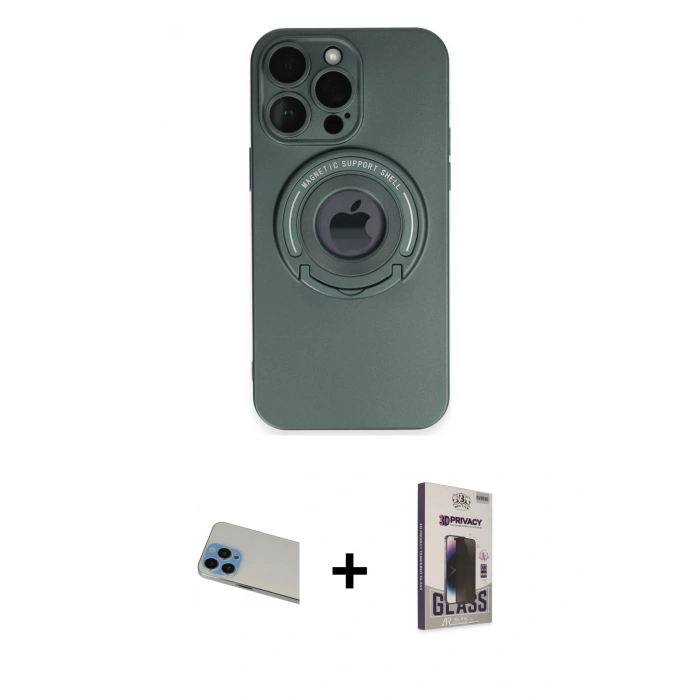 MARSİLYAN™- iPhone 13 Pro Max Kılıf Eksen Klasik Prime - Siyah Bilvis Hayalet Cam Ekran Koruyucu + Rainbow Kamera Lens Koruma Cam - MI