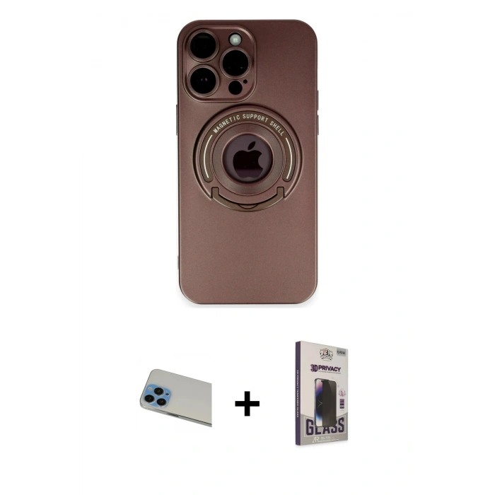 MARSİLYAN™- iPhone 13 Pro Max Kılıf Eksen Klasik Prime - Siyah Bilvis Hayalet Cam Ekran Koruyucu + Rainbow Kamera Lens Koruma Cam - MI