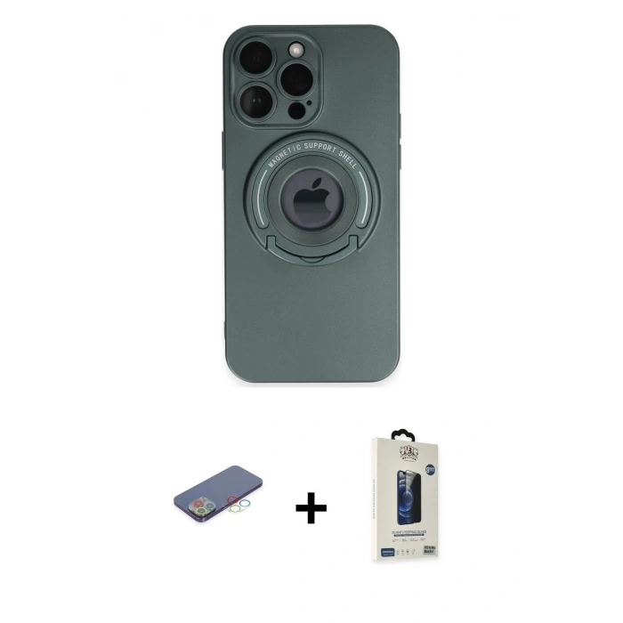 MARSİLYAN™- iPhone 13 Pro Max Kılıf Eksen Klasik Prime - Siyah Bilvis Hayalet Cam Ekran Koruyucu + Renkli Kamera Lens Koruma Cam - MI