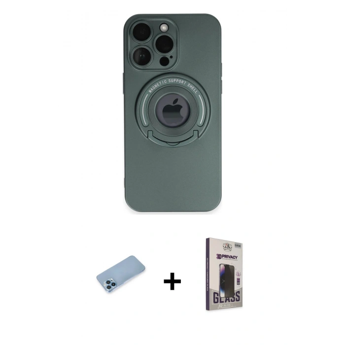 MARSİLYAN™- iPhone 13 Pro Max Kılıf Eksen Klasik Prime - Siyah Bilvis Hayalet Cam Ekran Koruyucu + Shine Kamera Lens Koruma Cam - MI