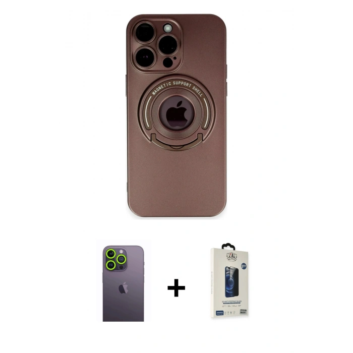 MARSİLYAN™- iPhone 13 Pro Max Kılıf Eksen Klasik Prime - Siyah Bilvis Hayalet Cam Ekran Koruyucu + Neon Fosforlu Kamera Lens - YL