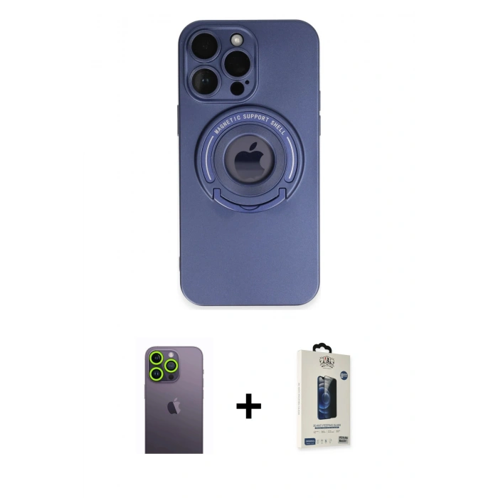 MARSİLYAN™- iPhone 13 Pro Max Kılıf Eksen Klasik Prime - Siyah Bilvis Hayalet Cam Ekran Koruyucu + Neon Fosforlu Kamera Lens - YL