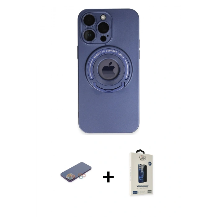 MARSİLYAN™- iPhone 13 Pro Max Kılıf Eksen Klasik Prime - Siyah Bilvis Hayalet Cam Ekran Koruyucu + Renkli Kamera Lens Koruma Cam - PE