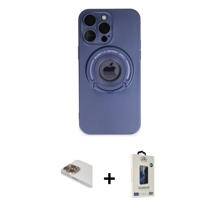 MARSİLYAN™- iPhone 13 Pro Max Kılıf Eksen Klasik Prime - Siyah Bilvis Hayalet Cam Ekran Koruyucu + Pers Alüminyum Kamera Lens - GD
