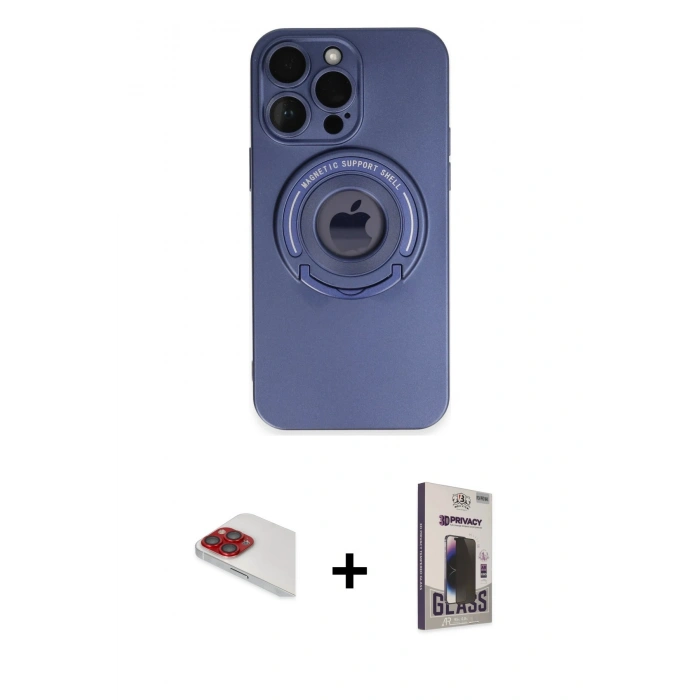 MARSİLYAN™- iPhone 13 Pro Max Kılıf Eksen Klasik Prime - Siyah Bilvis Hayalet Cam Ekran Koruyucu + Pers Alüminyum Kamera Lens - KI