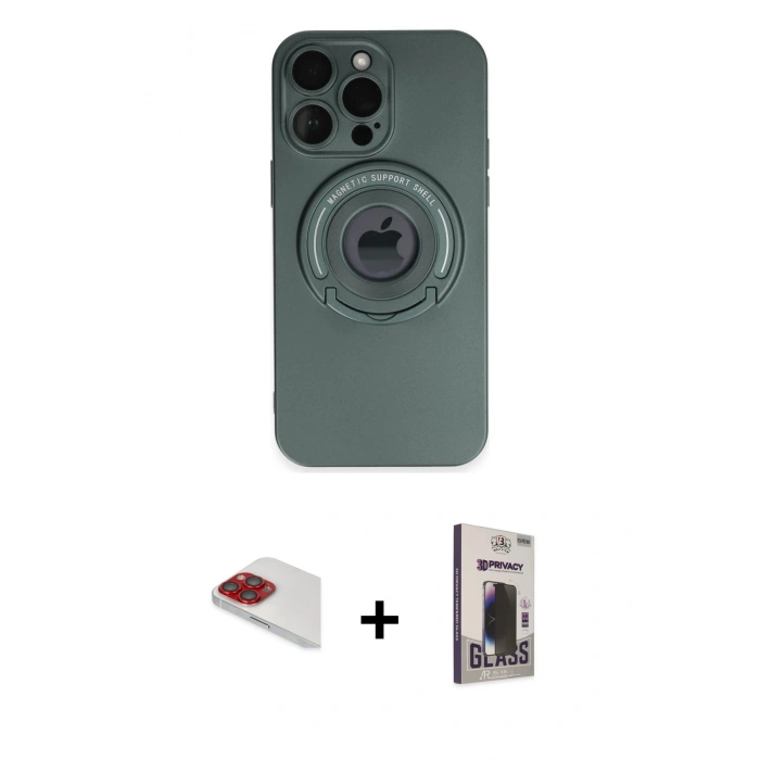 MARSİLYAN™- iPhone 13 Pro Max Kılıf Eksen Klasik Prime - Siyah Bilvis Hayalet Cam Ekran Koruyucu + Pers Alüminyum Kamera Lens - KI