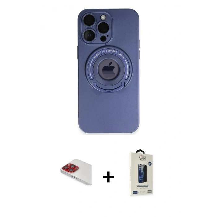 MARSİLYAN™- iPhone 13 Pro Max Kılıf Eksen Klasik Prime - Siyah Bilvis Hayalet Cam Ekran Koruyucu + Pers Alüminyum Kamera Lens - KI
