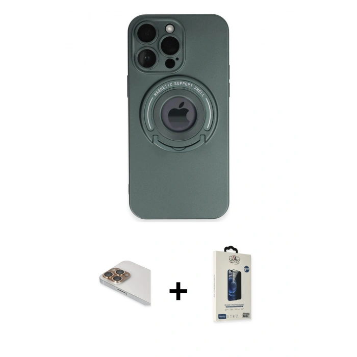 MARSİLYAN™- iPhone 13 Pro Max Kılıf Eksen Klasik Prime - Siyah Bilvis Hayalet Cam Ekran Koruyucu + Pers Alüminyum Kamera Lens - GD