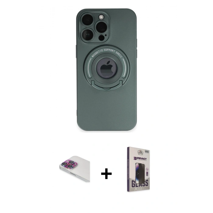 MARSİLYAN™- iPhone 13 Pro Max Kılıf Eksen Klasik Prime - Siyah Bilvis Hayalet Cam Ekran Koruyucu + Pers Alüminyum Kamera Lens - GI