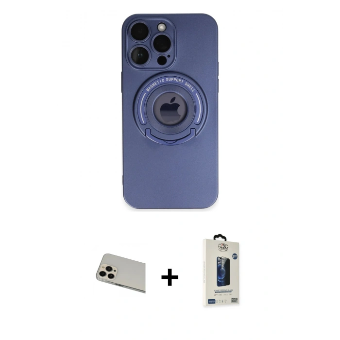 MARSİLYAN™- iPhone 13 Pro Max Kılıf Eksen Klasik Prime - Siyah Bilvis Hayalet Cam Ekran Koruyucu + Rainbow Kamera Lens Koruma Cam - REGD