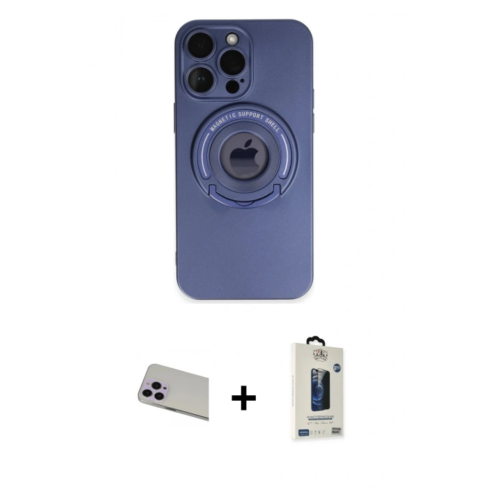 MARSİLYAN™- iPhone 13 Pro Max Kılıf Eksen Klasik Prime - Siyah Bilvis Hayalet Cam Ekran Koruyucu + Rainbow Kamera Lens Koruma Cam - MR