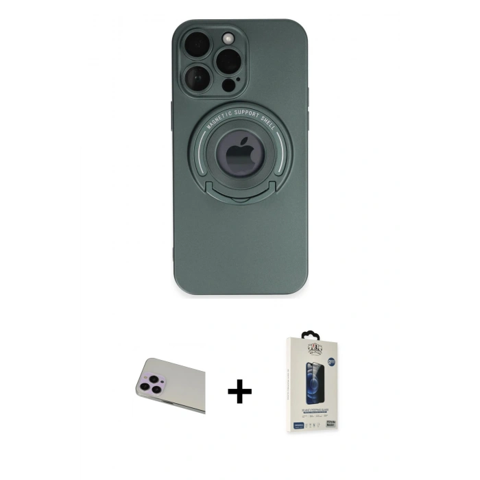 MARSİLYAN™- iPhone 13 Pro Max Kılıf Eksen Klasik Prime - Siyah Bilvis Hayalet Cam Ekran Koruyucu + Rainbow Kamera Lens Koruma Cam - MR