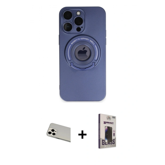 MARSİLYAN™- iPhone 13 Pro Max Kılıf Eksen Klasik Prime - Siyah Bilvis Hayalet Cam Ekran Koruyucu + Rainbow Kamera Lens Koruma Cam - BZ
