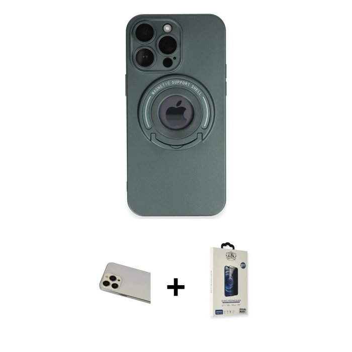 MARSİLYAN™- iPhone 13 Pro Max Kılıf Eksen Klasik Prime - Siyah Bilvis Hayalet Cam Ekran Koruyucu + Rainbow Kamera Lens Koruma Cam - REGD