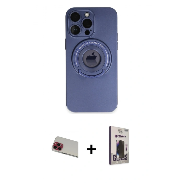 MARSİLYAN™- iPhone 13 Pro Max Kılıf Eksen Klasik Prime - Siyah Bilvis Hayalet Cam Ekran Koruyucu + Rainbow Kamera Lens Koruma Cam - KI